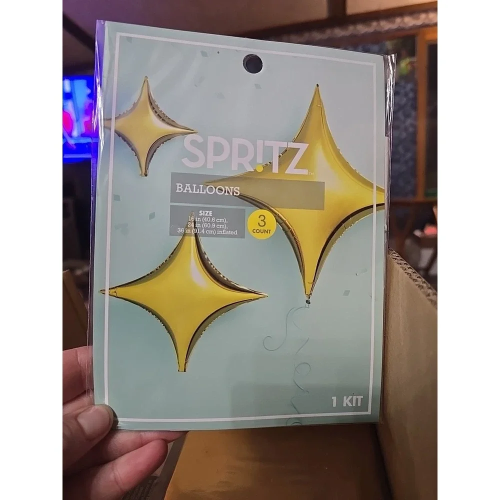 Lot Of 3 NEW‎ Spritz 3ct Gold Quadrangle Star Shaped Foil Balloons